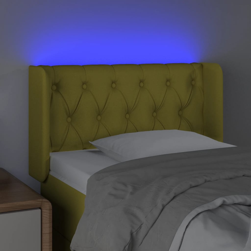 Cabeceira de cama c/ luzes LED tecido 83x16x78/88 cm verde