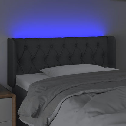 Cabeceira cama c/ luzes LED tecido 93x16x78/88cm cinza-escuro