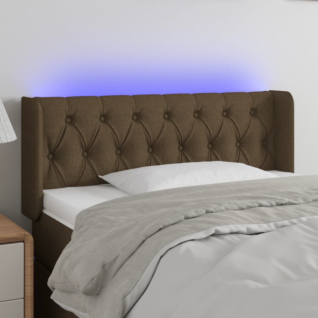 Cabeceira de cama c/ luzes LED tecido 103x16x78/88 cm castanho