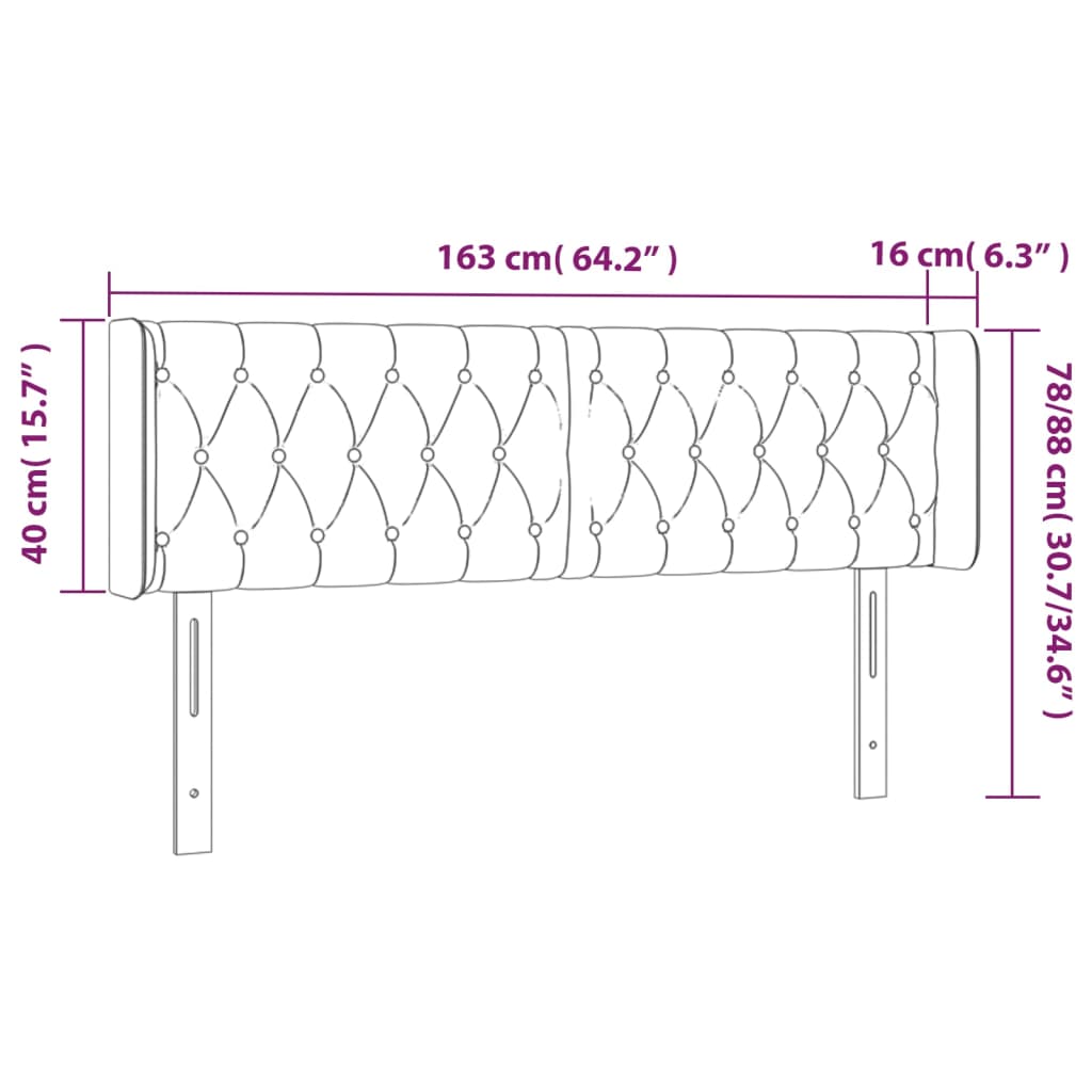 Cabeceira de cama c/ luzes LED tecido 163x16x78/88 cm preto