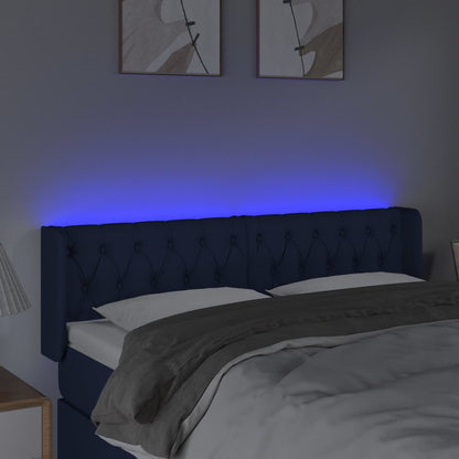 Cabeceira de cama c/ luzes LED tecido 163x16x78/88 cm azul