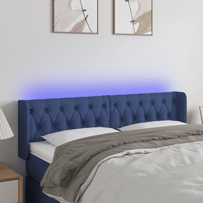 Cabeceira de cama c/ luzes LED tecido 163x16x78/88 cm azul