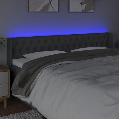 Cabeceira cama c/ luzes LED tecido 183x16x78/88cm cinza-escuro