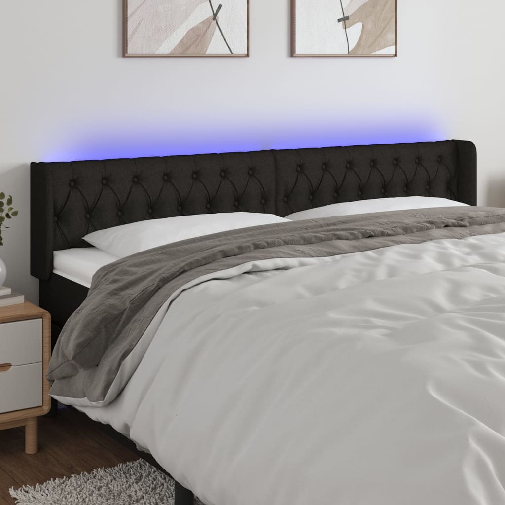 Cabeceira de cama c/ luzes LED tecido 203x16x78/88 cm preto