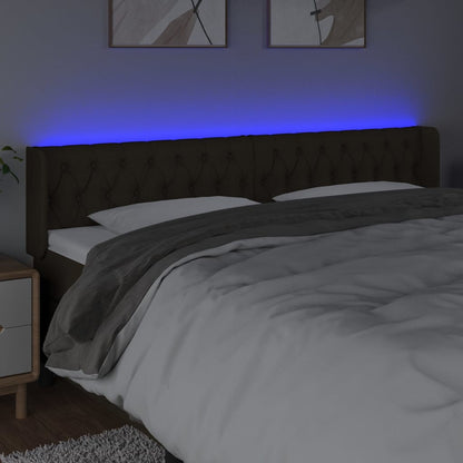 Cabeceira de cama c/ luzes LED tecido 203x16x78/88 cm castanho