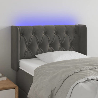 Cabeceira cama c/ luzes LED veludo 83x16x78/88cm cinza-escuro