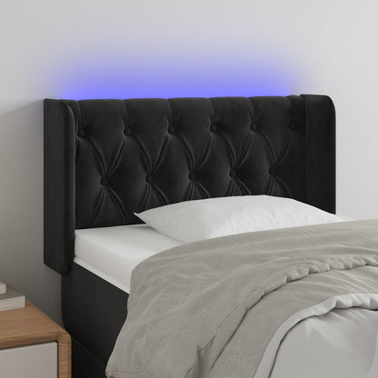 Cabeceira de cama c/ luzes LED veludo 83x16x78/88 cm preto