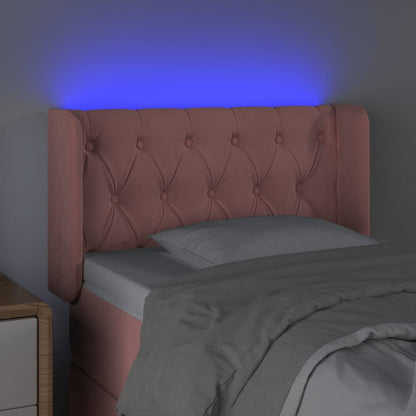 Cabeceira de cama c/ luzes LED veludo 83x16x78/88 cm rosa