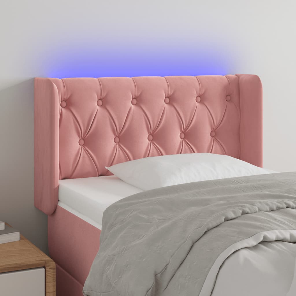 Cabeceira de cama c/ luzes LED veludo 83x16x78/88 cm rosa