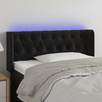 Cabeceira de cama c/ luzes LED veludo 93x16x78/88 cm preto