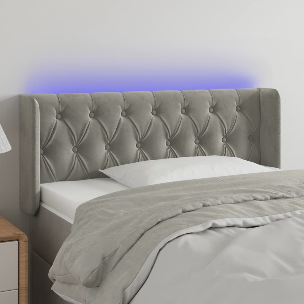 Cabeceira cama c/ luzes LED veludo 103x16x78/88 cm cinza-claro