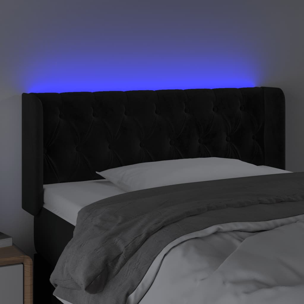 Cabeceira de cama c/ luzes LED veludo 103x16x78/88 cm preto