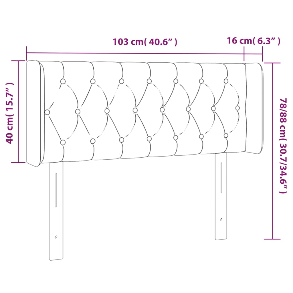 Cabeceira de cama c/ luzes LED veludo 103x16x78/88 cm preto