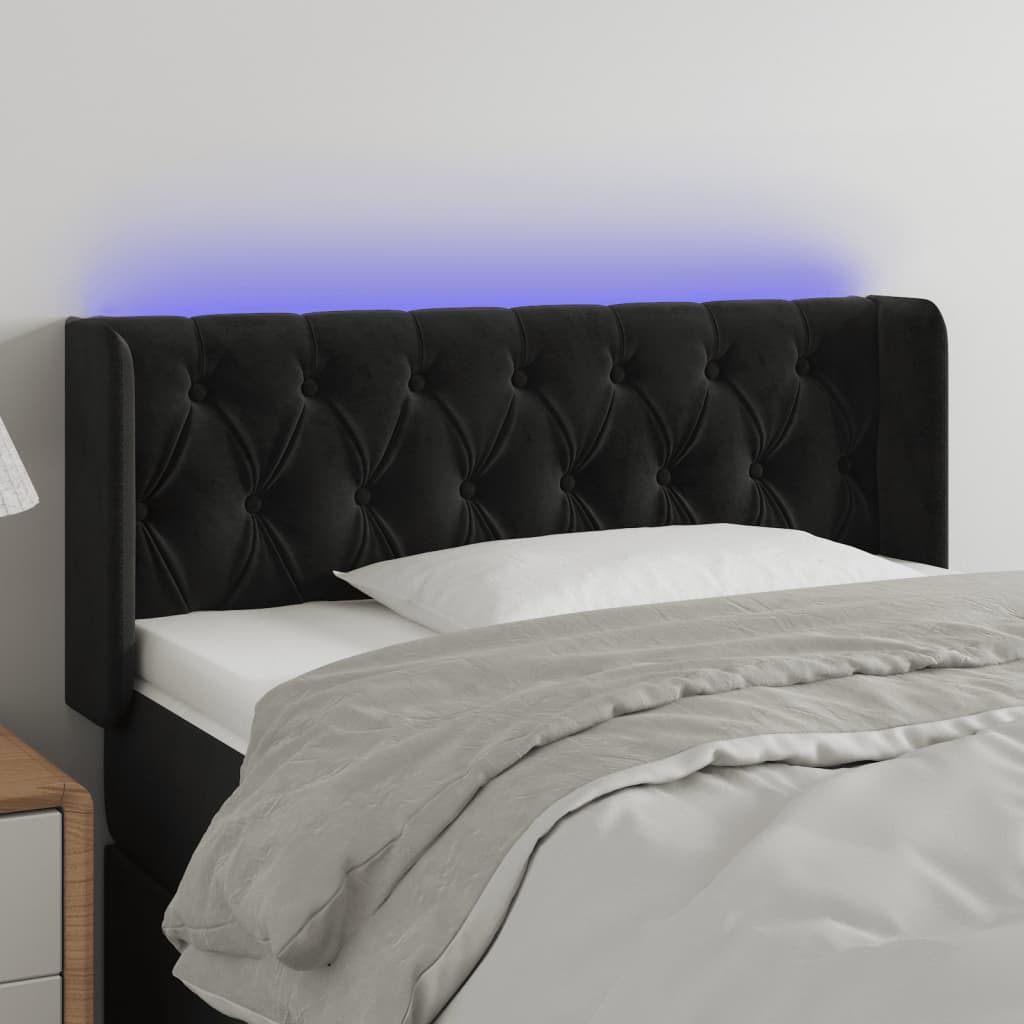 Cabeceira de cama c/ luzes LED veludo 103x16x78/88 cm preto