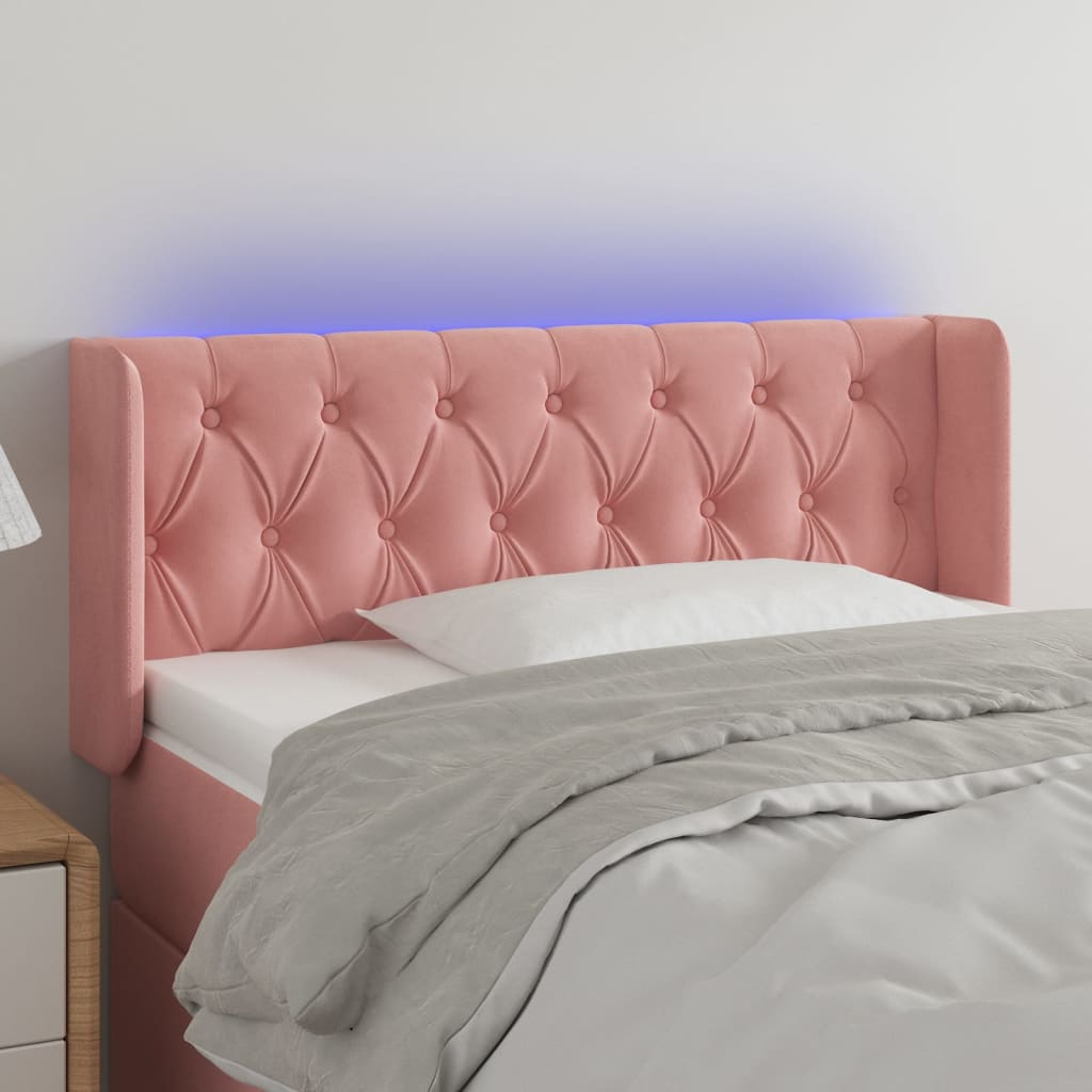 Cabeceira de cama c/ luzes LED veludo 103x16x78/88 cm rosa