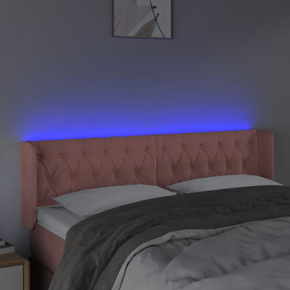 Cabeceira de cama c/ luzes LED veludo 147x16x78/88 cm rosa