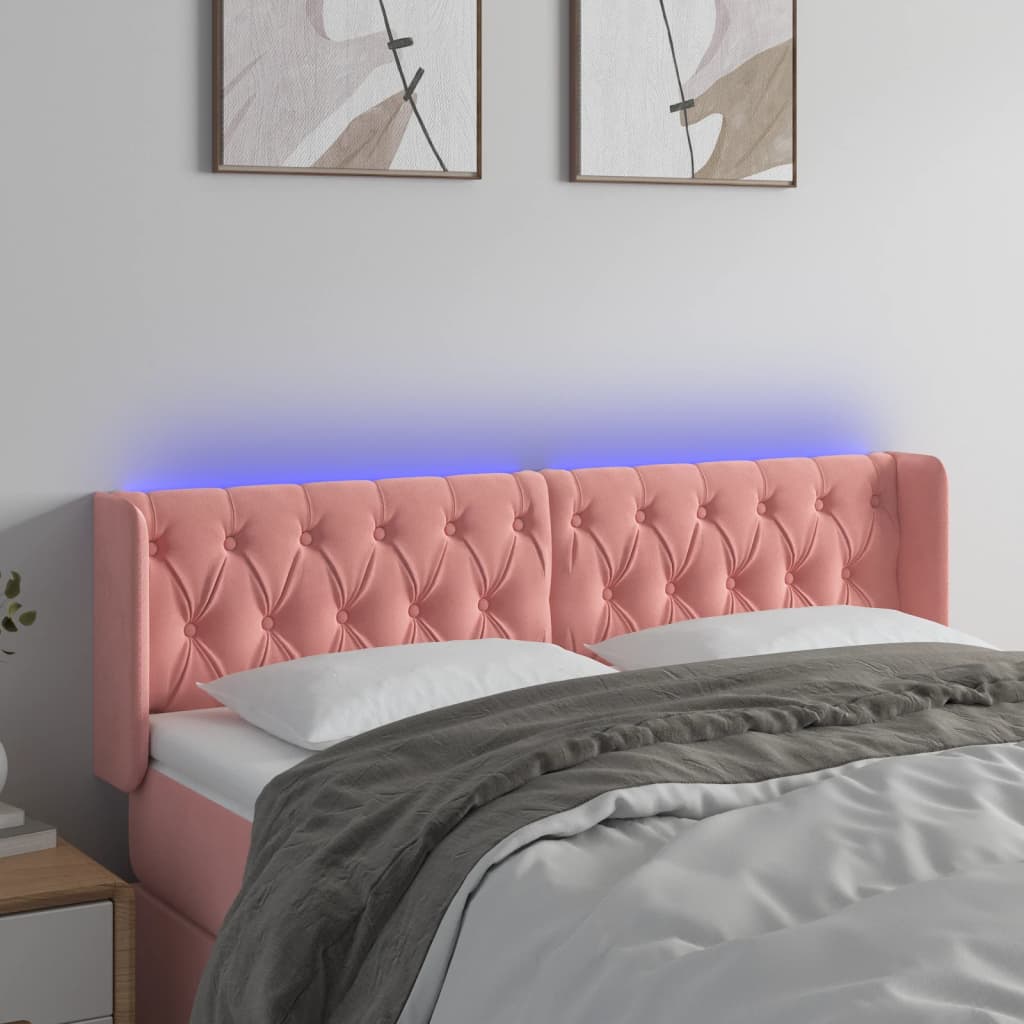 Cabeceira de cama c/ luzes LED veludo 147x16x78/88 cm rosa