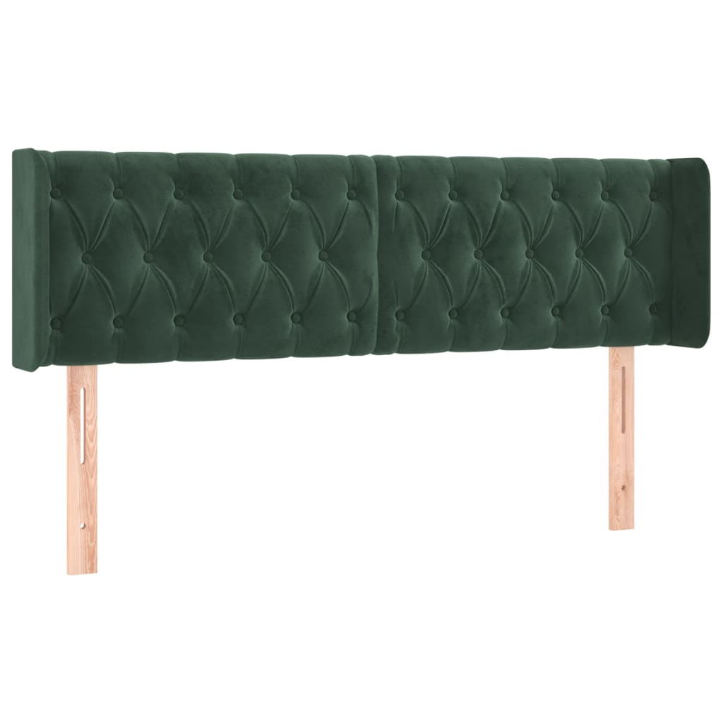 Cabeceira cama c/ luzes LED veludo 163x16x78/88 cm verde-escuro