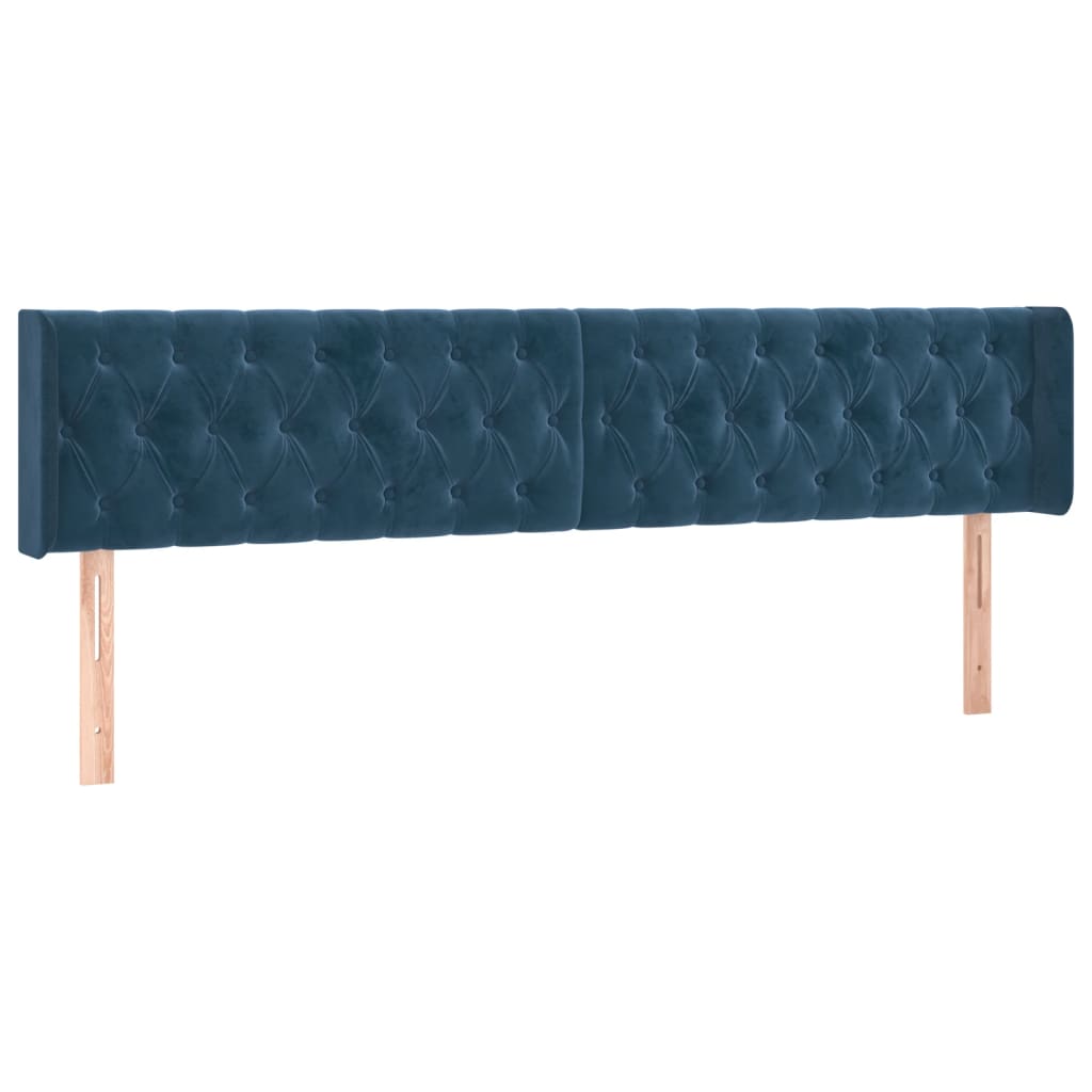 Cabeceira cama c/ luzes LED veludo 183x16x78/88 cm azul-escuro