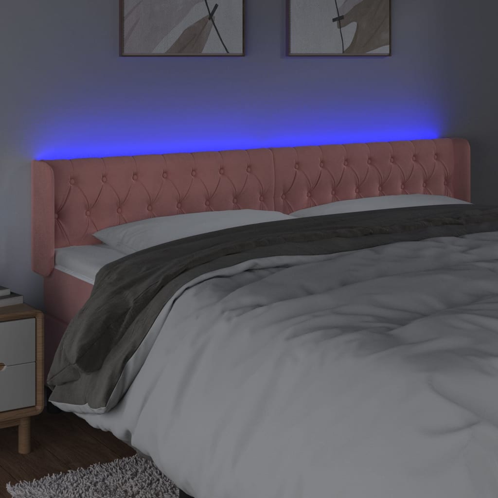 Cabeceira de cama c/ luzes LED veludo 183x16x78/88 cm rosa