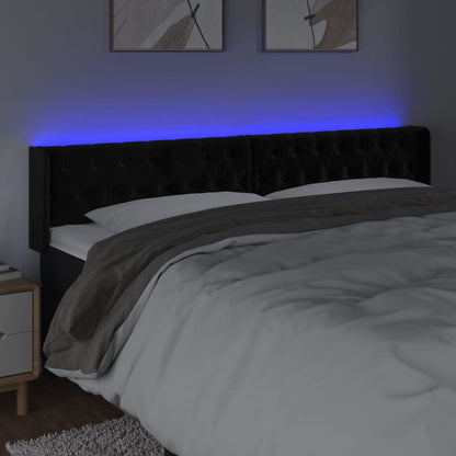 Cabeceira de cama c/ luzes LED veludo 203x16x78/88 cm preto