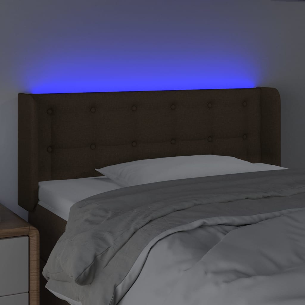 Cabeceira de cama c/ luzes LED tecido 83x16x78/88 cm castanho