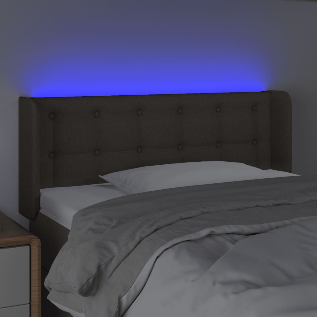 Cabeceira cama luzes LED tecido 83x16x78/88cm cinza-acastanhado