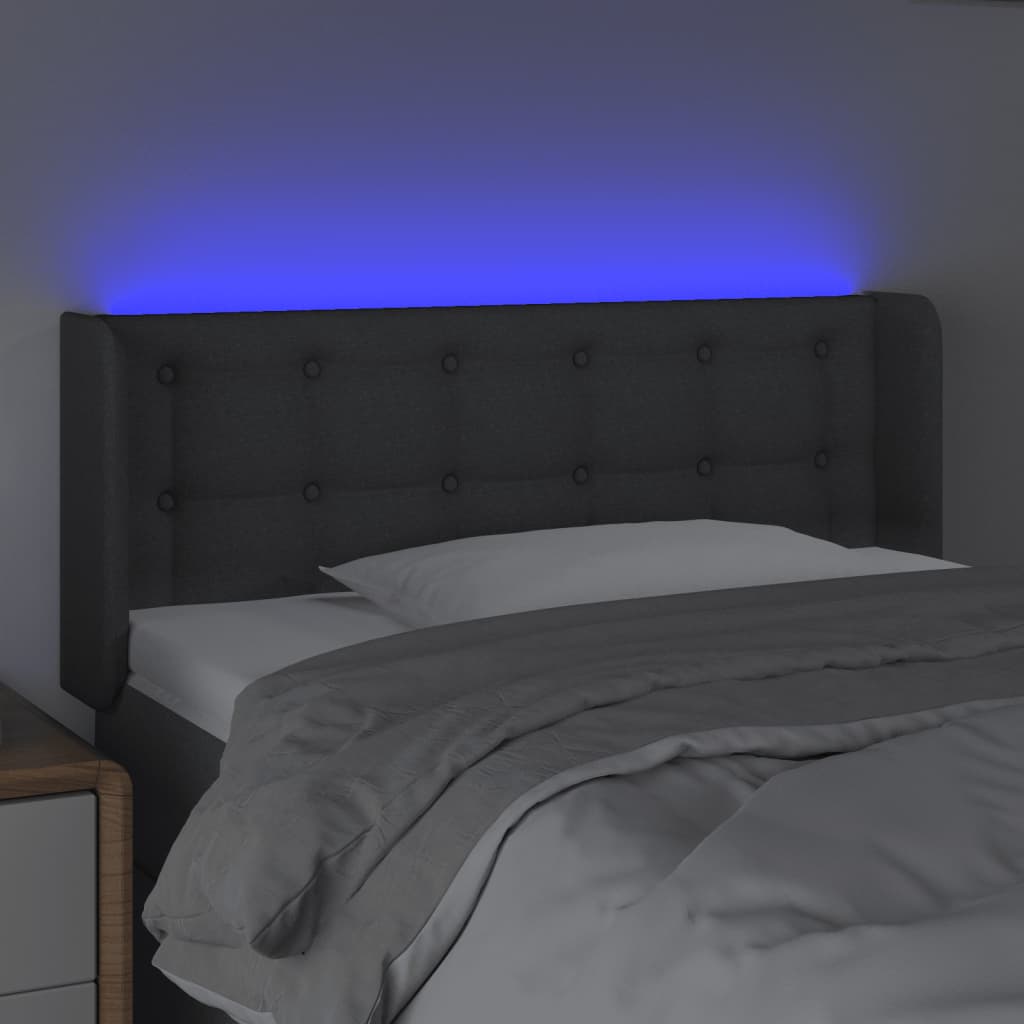 Cabeceira cama c/ luzes LED tecido 93x16x78/88cm cinza-escuro