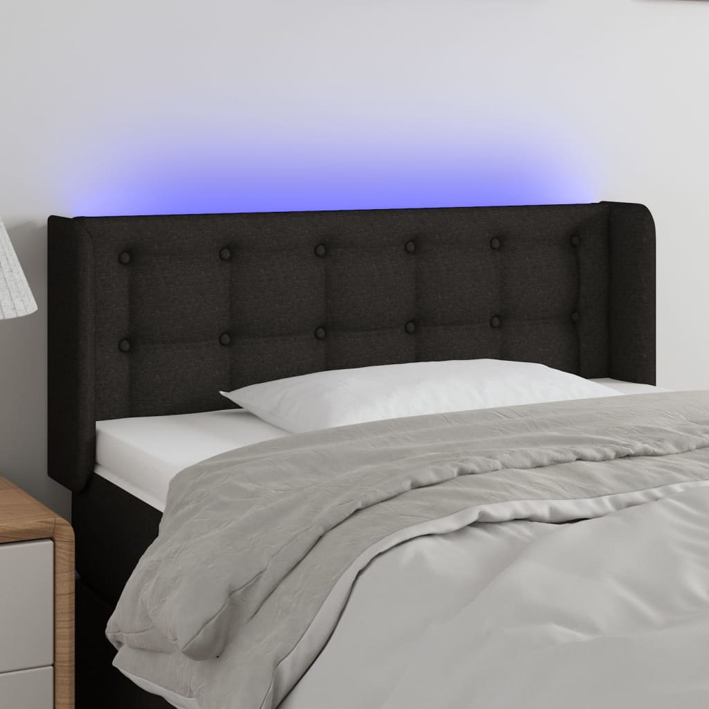 Cabeceira de cama c/ luzes LED tecido 103x16x78/88 cm preto