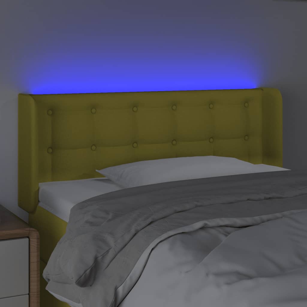 Cabeceira de cama c/ luzes LED tecido 103x16x78/88 cm verde