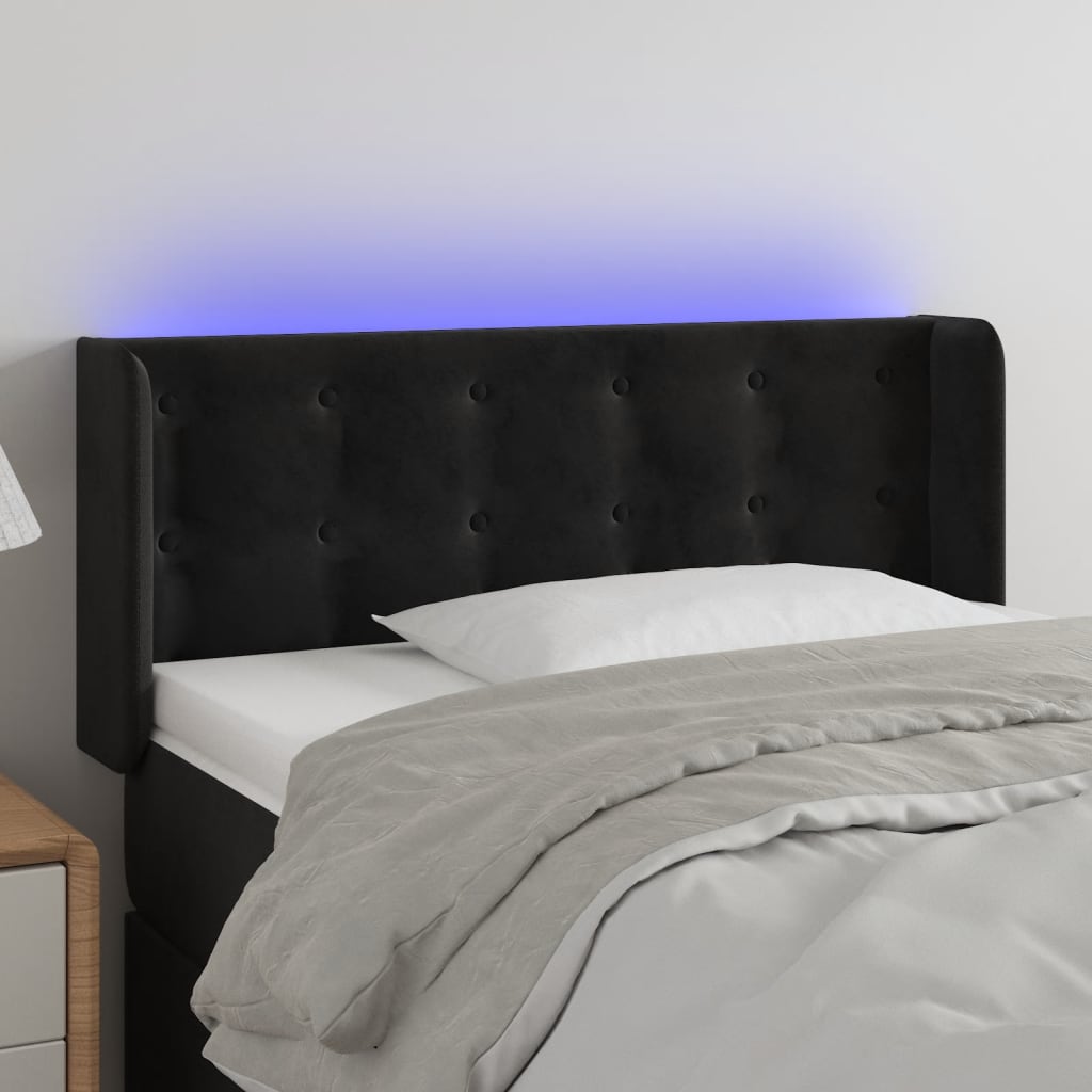 Cabeceira de cama c/ luzes LED veludo 83x16x78/88 cm preto