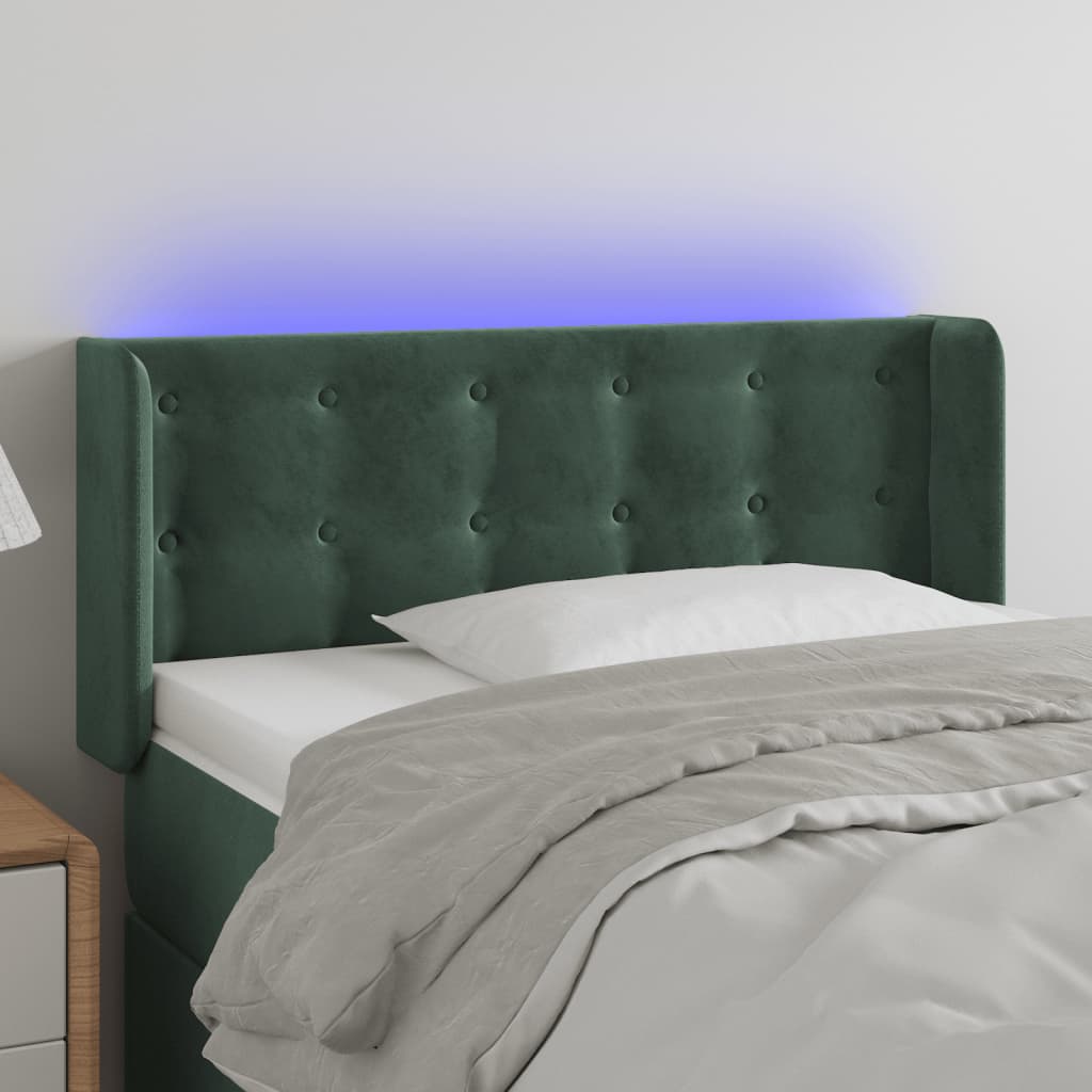 Cabeceira cama c/ luzes LED veludo 83x16x78/88 cm verde-escuro