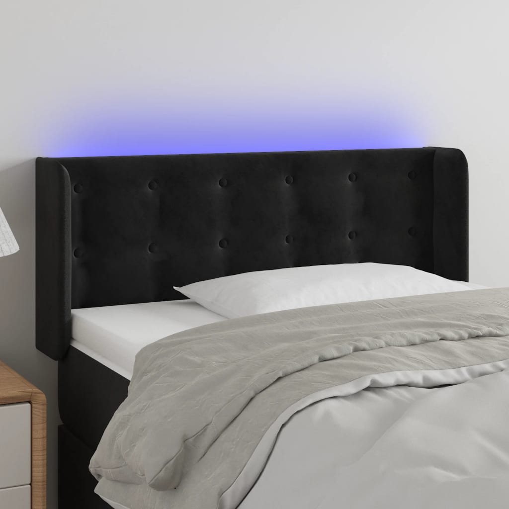 Cabeceira de cama c/ luzes LED veludo 93x16x78/88 cm preto