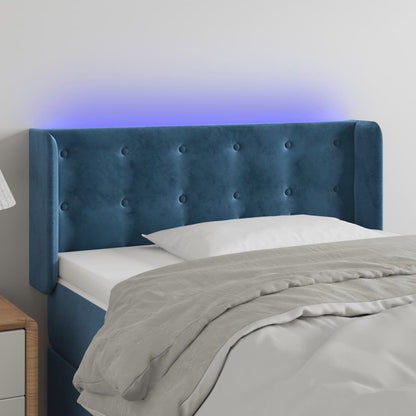 Cabeceira de cama c/ luzes LED veludo 93x16x78/88cm azul-escuro