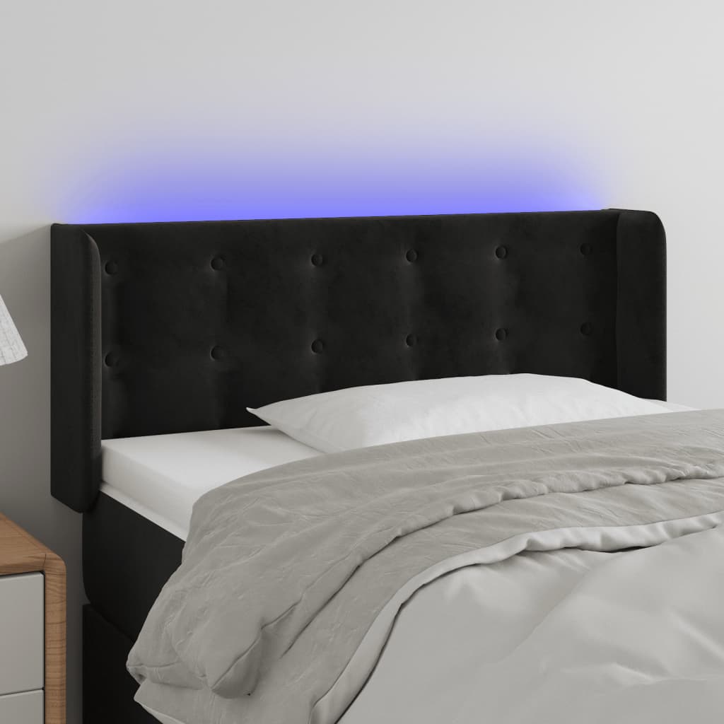 Cabeceira de cama c/ luzes LED veludo 103x16x78/88 cm preto