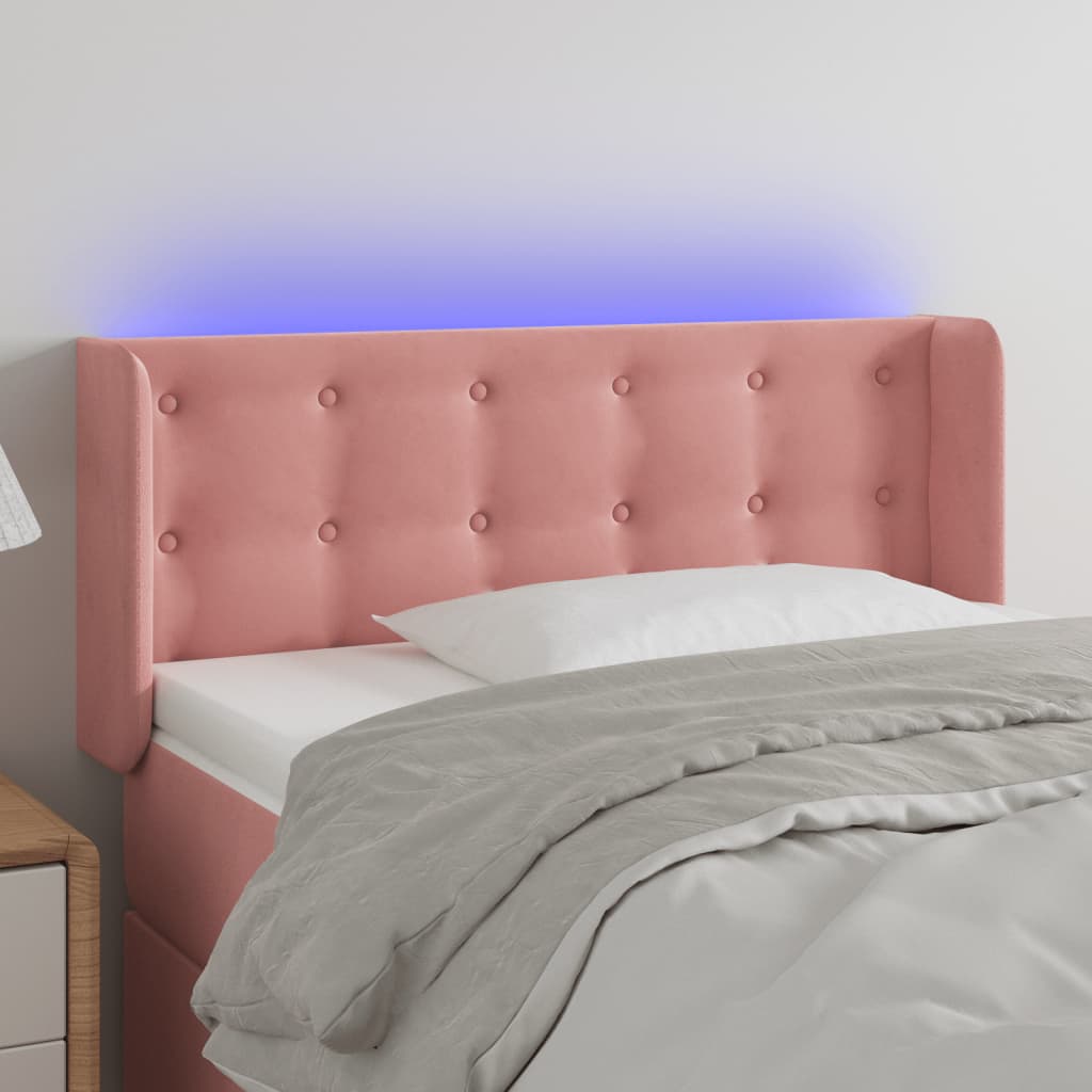 Cabeceira de cama c/ luzes LED veludo 103x16x78/88 cm rosa