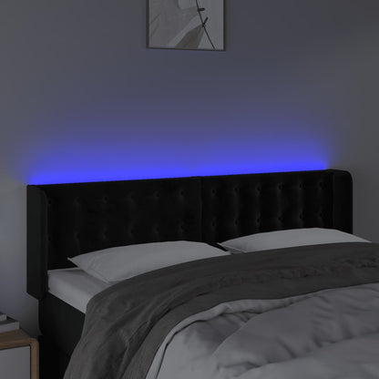 Cabeceira de cama c/ luzes LED veludo 147x16x78/88 cm preto