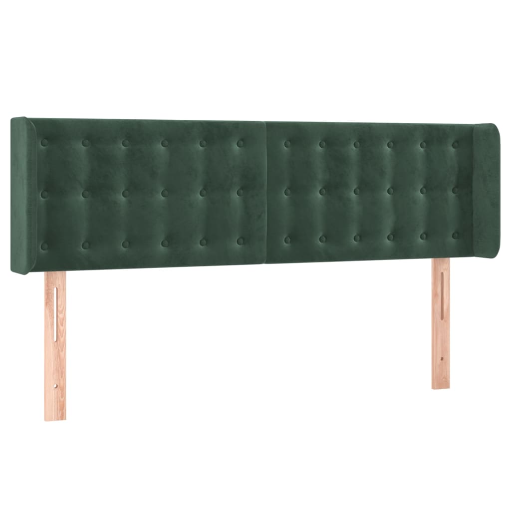 Cabeceira cama c/ luzes LED veludo 147x16x78/88 cm verde-escuro