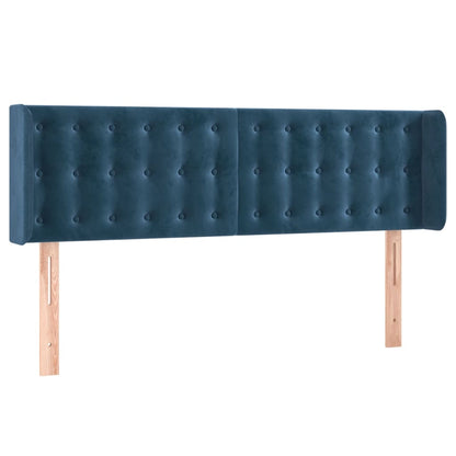 Cabeceira cama c/ luzes LED veludo 147x16x78/88 cm azul-escuro