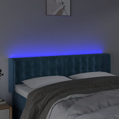 Cabeceira cama c/ luzes LED veludo 147x16x78/88 cm azul-escuro