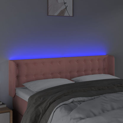 Cabeceira de cama c/ luzes LED veludo 147x16x78/88 cm rosa