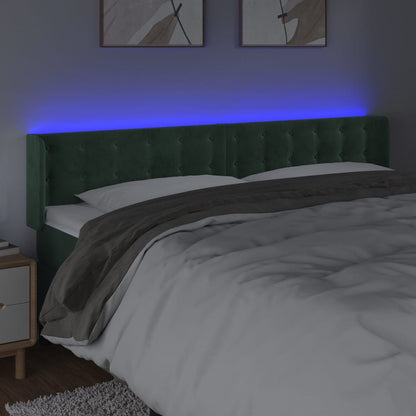 Cabeceira cama c/ luzes LED veludo 163x16x78/88 cm verde-escuro