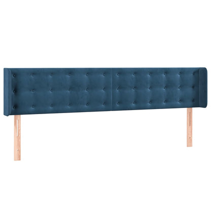 Cabeceira cama c/ luzes LED veludo 163x16x78/88 cm azul-escuro