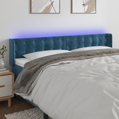 Cabeceira cama c/ luzes LED veludo 183x16x78/88 cm azul-escuro