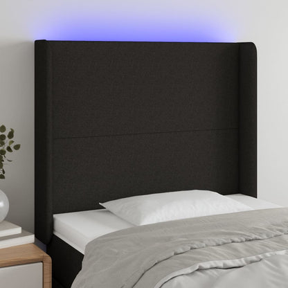 Cabeceira de cama c/ luzes LED tecido 83x16x118/128 cm preto