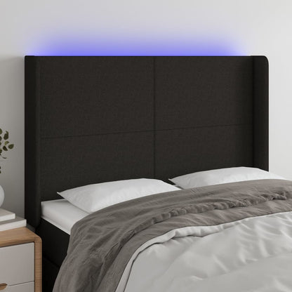 Cabeceira de cama c/ luzes LED tecido 147x16x118/128 cm preto