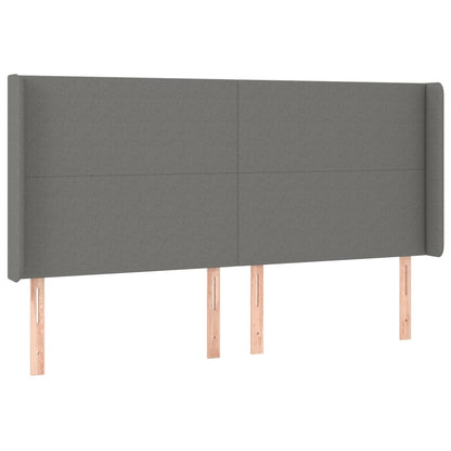 Cabeceira de cama c/ LED tecido 183x16x118/128 cm cinza-escuro