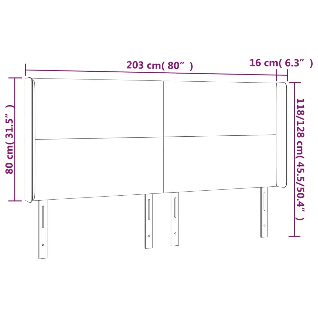 Cabeceira de cama c/ luzes LED tecido 203x16x118/128 cm preto