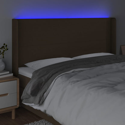 Cabeceira de cama c/ luzes LED tecido 203x16x118/128cm castanho