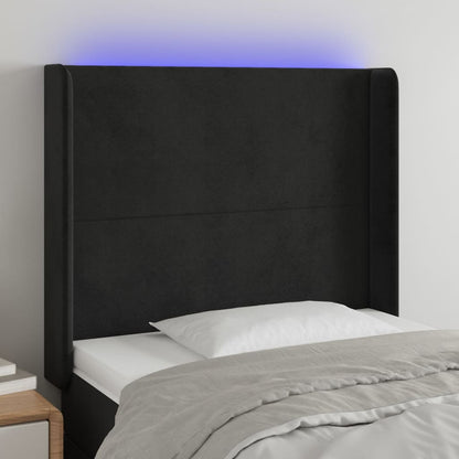 Cabeceira de cama c/ luzes LED veludo 93x16x118/128 cm preto